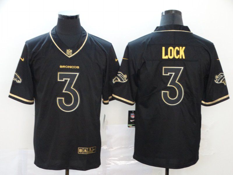 Men Denver Broncos #3 Lock Black Retro gold character Nike NFL Jerseys